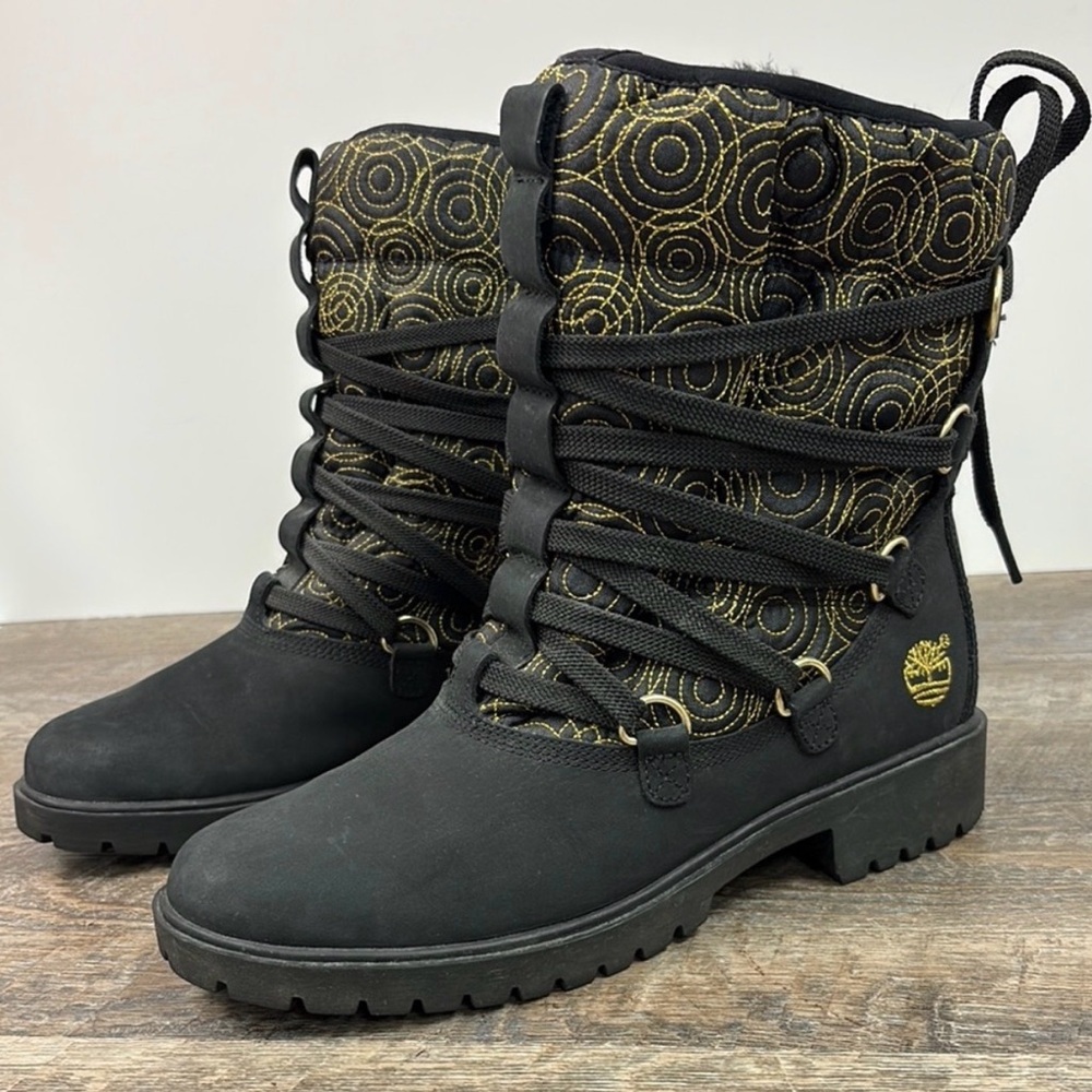 Timberland Women's Black and Gold Lace Up Boots